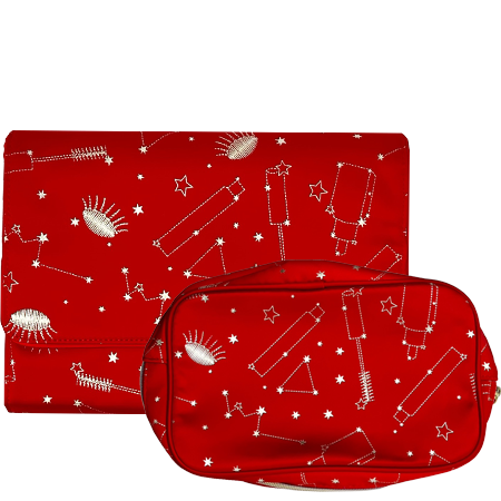 ESTEE LAUDER 2 IN 1 Red Pouch กระเป๋าอเนกประสงค์สีแดงหรูหรา เหมาะแก่การพกพา หรือใส่แปรงและของจุกจิกได้เยอะ มีช่องหลากหลาย